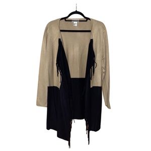 Abito Two Toned Fringe Cardigan - Tan & Black - Size L